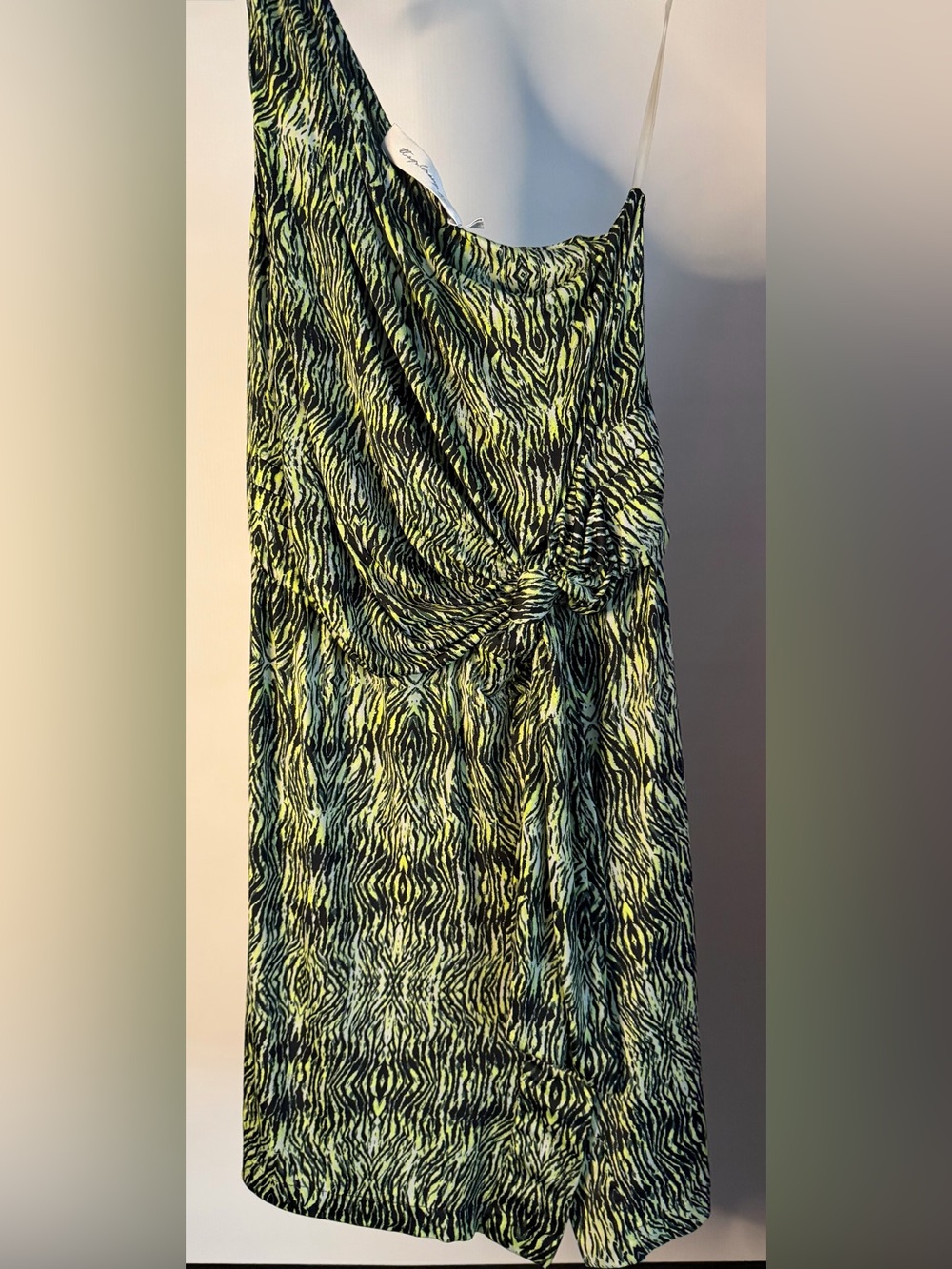 Neon Green Zebra-Print Mini Dress with Twist Detail